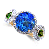 4.29 ct. Glacier Blue Topaz Tourmaline Diamond Ring in 10k Yello